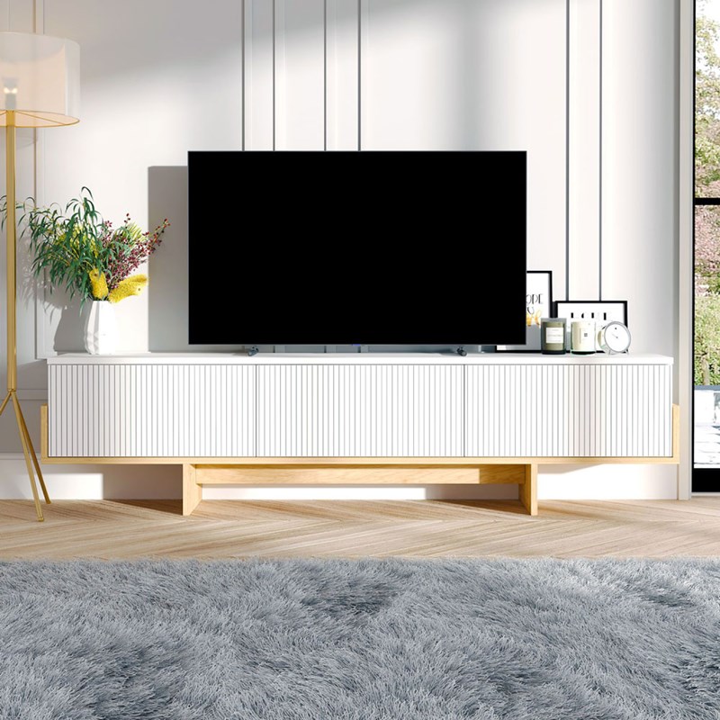 Wopi meuble tv avec placards blanc et bois 180cm