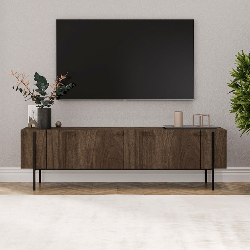 Freno meuble tv avec placards aspect noyer 160cm