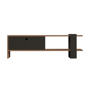 Ova meuble tv asymétrique gris anthracite avec placard aspect bois 120cm