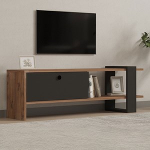 Ova meuble tv asymétrique gris anthracite avec placard aspect bois 120cm