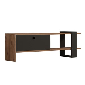 Ova meuble tv asymétrique gris anthracite avec placard aspect bois 120cm