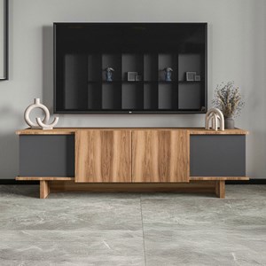 Broni meuble tv design avec placards aspect bois et gris anthracite 180cm