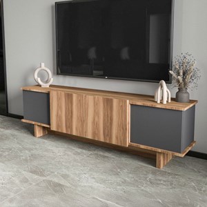 Broni meuble tv design avec placards aspect bois et gris anthracite 180cm