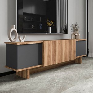 Broni meuble tv design avec placards aspect bois et gris anthracite 180cm