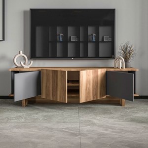 Broni meuble tv design avec placards aspect bois et gris anthracite 180cm