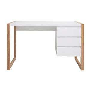 Bureau avec rangements 3 tiroirs blanc mat et bois clair l130 cm armel