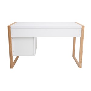 Bureau avec rangements 3 tiroirs blanc mat et bois clair l130 cm armel
