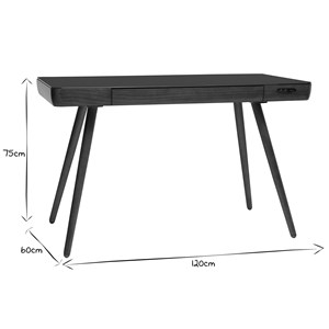 Bureau connecté multimédia avec tiroir en verre noir l120 cm clever