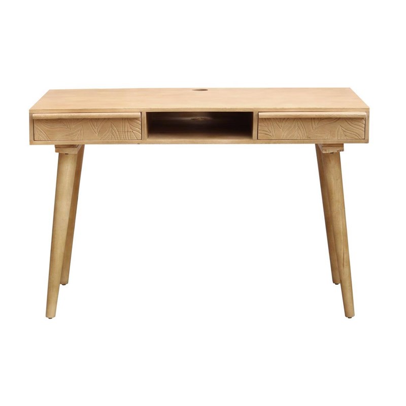 Bureau avec rangements 2 tiroirs bois manguier massif gravé l120 cm kaffir