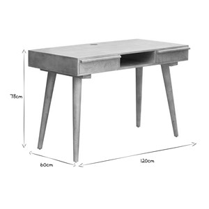 Bureau avec rangements 2 tiroirs bois manguier massif gravé l120 cm kaffir