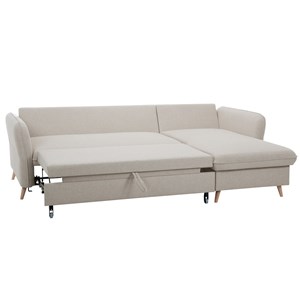 Canapé d'angle convertible réversible avec coffre 3-4 places tissu beige driss