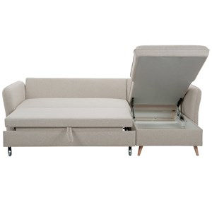 Canapé d'angle convertible réversible avec coffre 3-4 places tissu beige driss