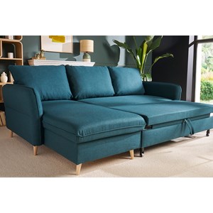 Canapé d'angle convertible réversible avec coffre 4 places bleu océan driss