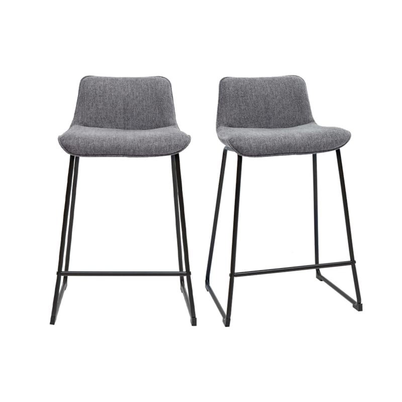 Tabourets de bar en tissu effet velours texturé gris h65 (lot de 2) boost