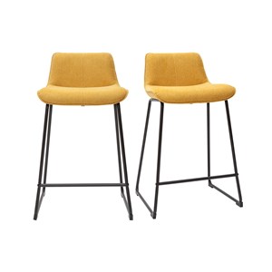 Tabourets de bar en tissu effet velours jaune moutarde h65 cm (lot de 2) boost