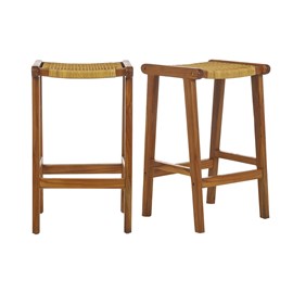 Tabourets de bar en bois teck massif et cannage rotin h65 cm (lot de 2) gawa