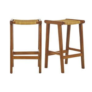 Tabourets de bar en bois teck massif et cannage rotin h65 cm (lot de 2) gawa