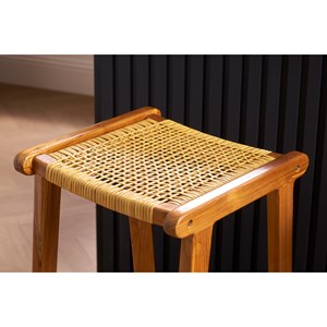 Tabourets de bar en bois teck massif et cannage rotin h65 cm (lot de 2) gawa