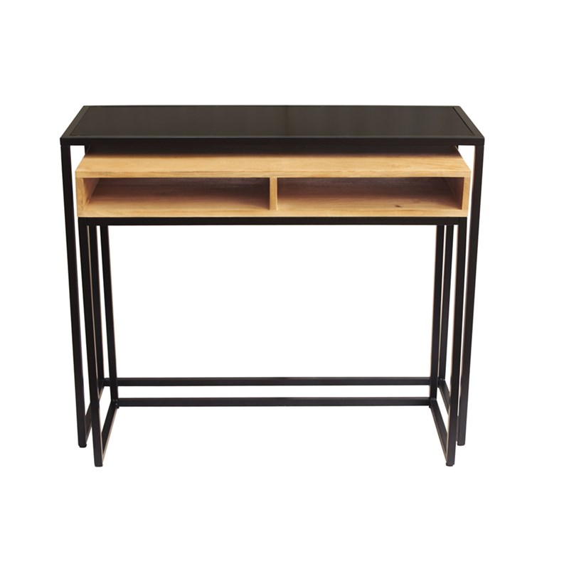 Console bureau d'appoint avec rangements en bois manguier massif l100 cm ypka