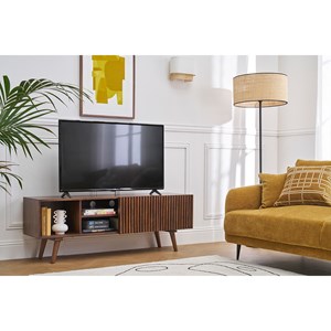 Meuble tv en manguier massif avec portes coulissantes l140 cm alba
