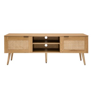 Meuble tv finition bois clair et cannage rotin 2 portes l140 cm manille
