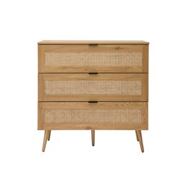 Commode finition bois clair, cannage en rotin 3 tiroirs l100 cm manille