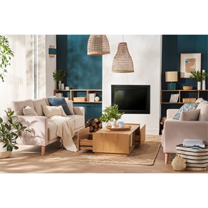 Table basse rectangulaire avec rangements 2 tiroirs finition bois l120 cm madero