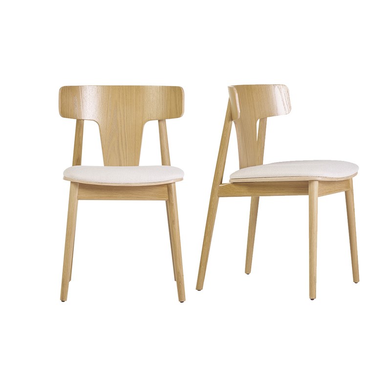 Miliboo - Chaises en bois et tissu effet laine bouclée blanc cassé (lot de 2) louisa