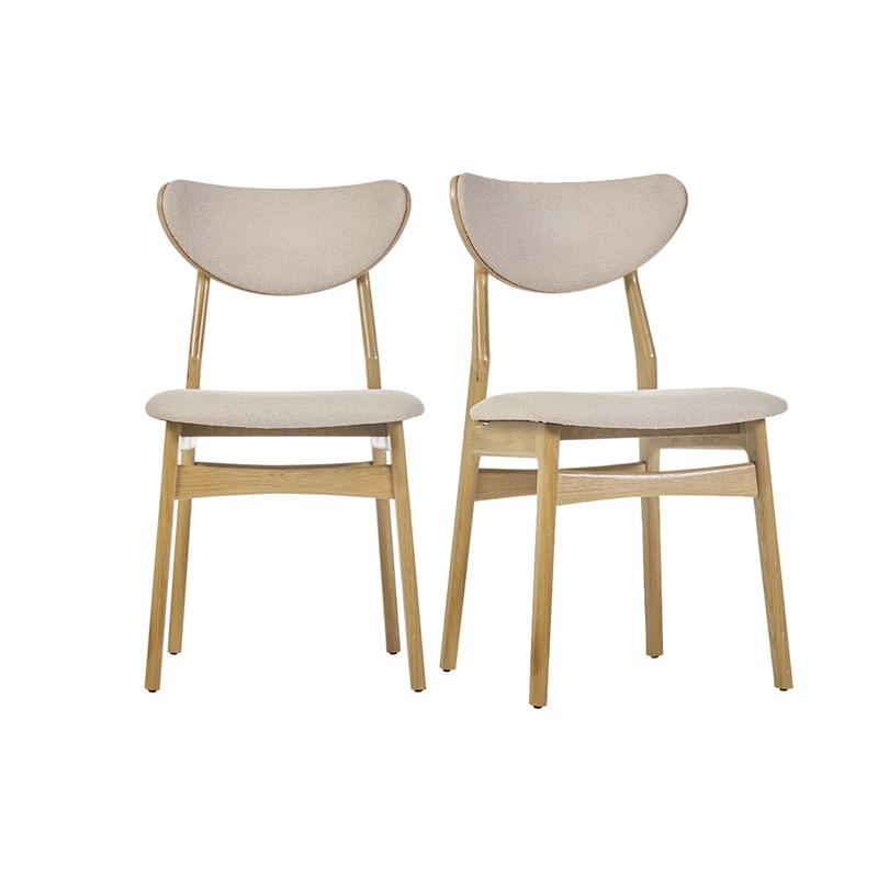 Miliboo - Chaises en tissu effet laine bouclée beige et bois clair (lot de 2) maya