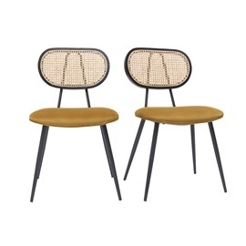 Chaises en tissu velours bronze et cannage rotin naturel (lot de 2) tolma