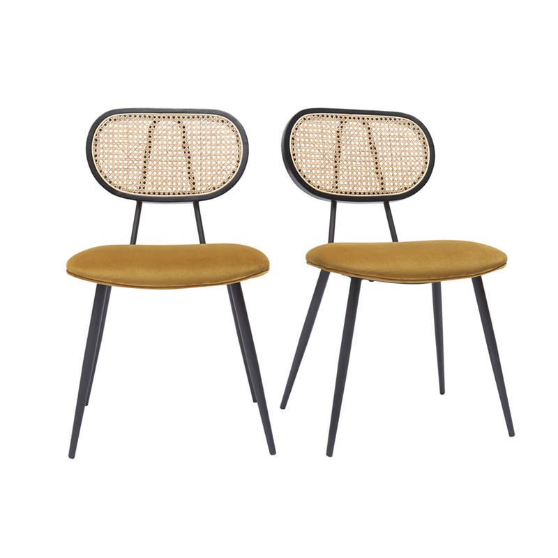 Chaises en tissu velours bronze et cannage rotin naturel (lot de 2) tolma