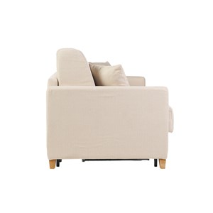 Canapé convertible 3 places en tissu beige et bois clair skandy