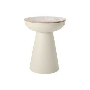 Table d'appoint ronde avec rangement en métal grège et bois manguier h52 cm tam