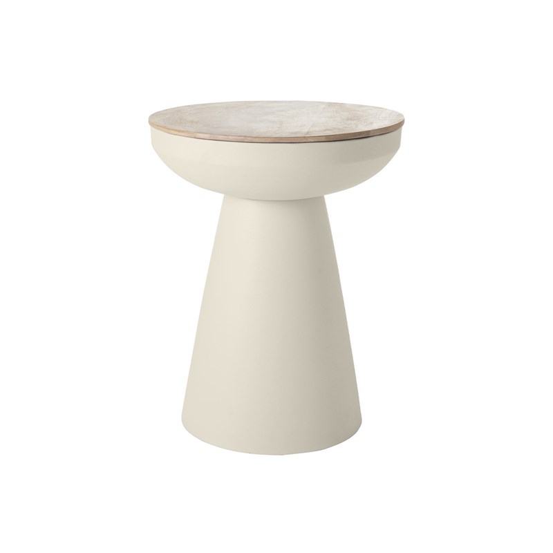 Table d'appoint ronde avec rangement en métal grège et bois manguier h52 cm tam