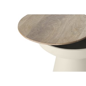 Table d'appoint ronde avec rangement en métal grège et bois manguier h52 cm tam