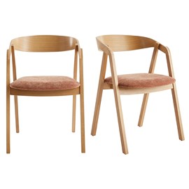 Chaises empilables en bois et tissu effet velours terre brûlée (lot de 2) lova