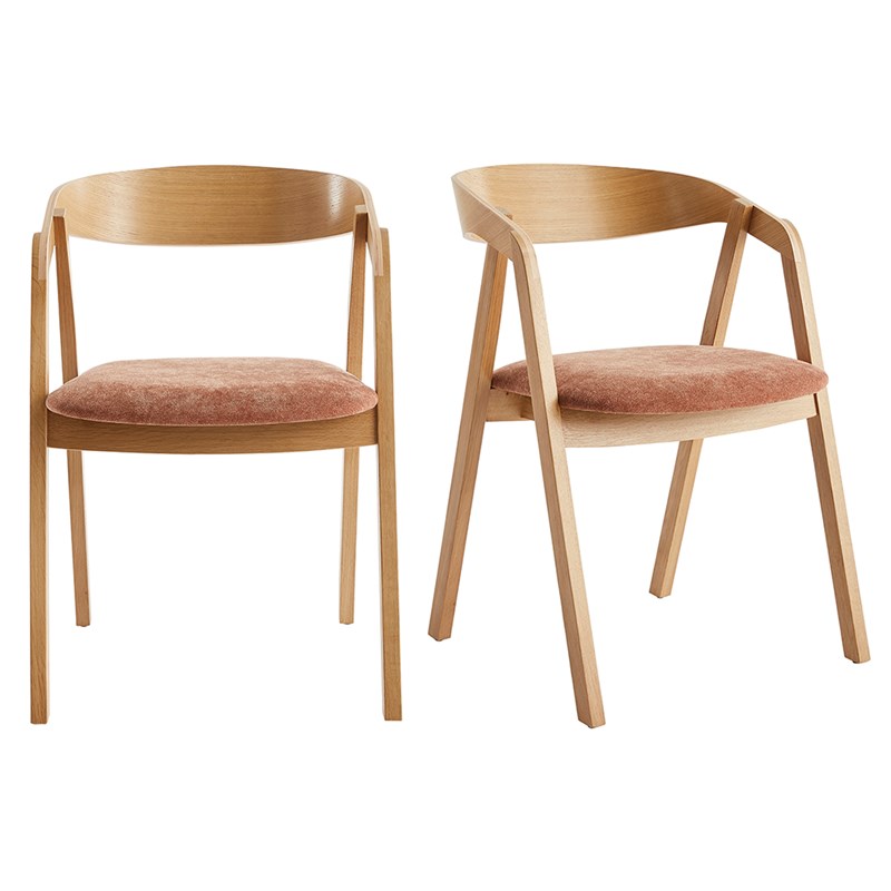 Chaises empilables en bois et tissu effet velours terre brûlée (lot de 2) lova