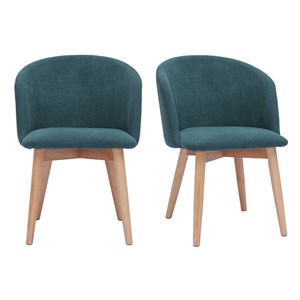 Chaises en tissu effet velours bleu canard et bois clair (lot de 2) vanity