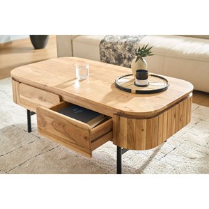Table basse avec rangements en bois et métal noir 4 tiroirs l115 cm napoli