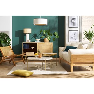 Buffet en bois manguier et cannage rotin 2 portes coulissantes l135 cm acange