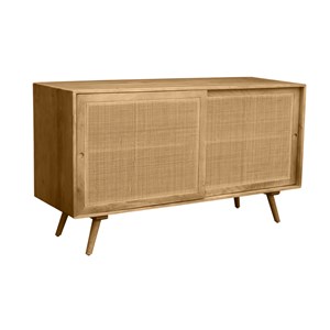 Buffet en bois manguier et cannage rotin 2 portes coulissantes l135 cm acange