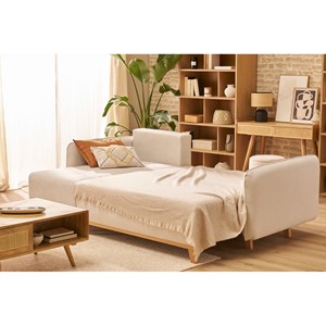 Canapé d'angle convertible réversible 4 places tissu effet velours beige romane