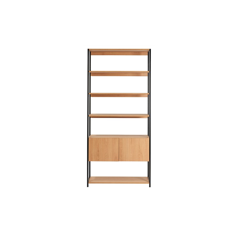 Bibliothèque étagère avec rangement fermé finition bois clair chêne l94 cm flea