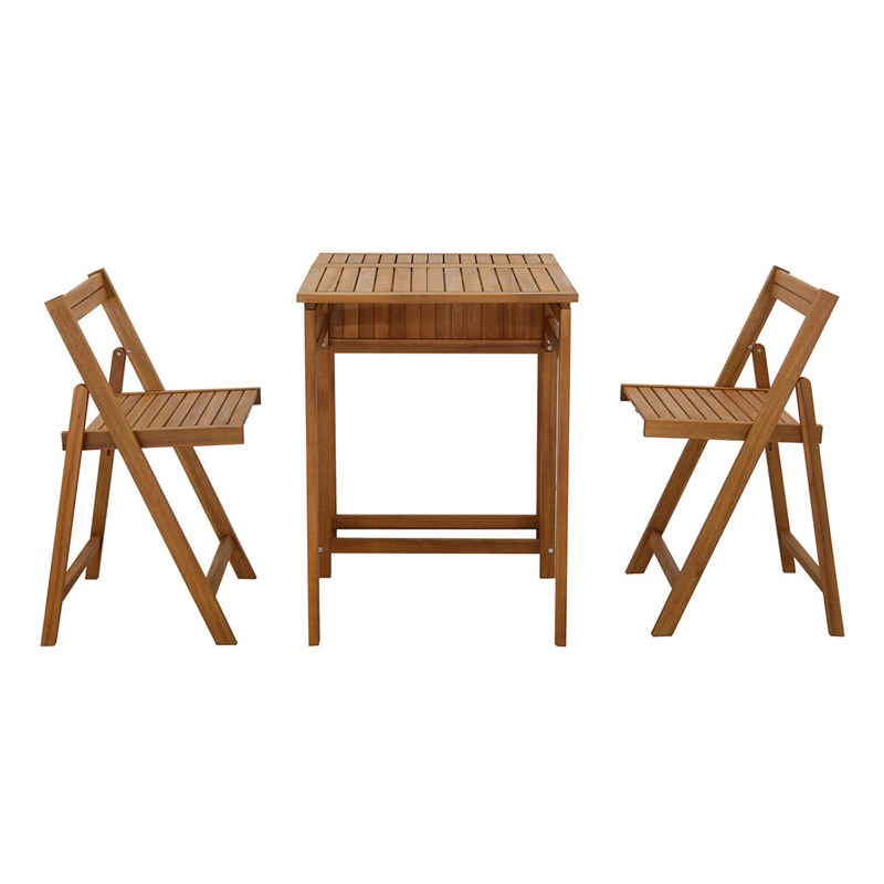 Set de 2 chaises pliantes et 1 table de balcon rabattable avec rangement prado