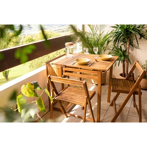 Set de 2 chaises pliantes et 1 table de balcon rabattable avec rangement prado