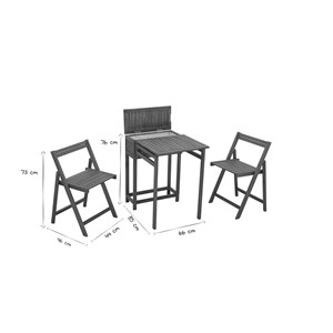 Set de 2 chaises pliantes et 1 table de balcon rabattable avec rangement prado
