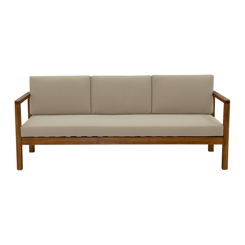 Canapé de jardin 3 places en bois et coussins déhoussables taupe l190 cm akis