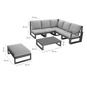 Salon de jardin d'angle 6-8 places en bois massif taupe salsa