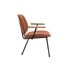 Fauteuil en tissu effet laine bouclée terre brûlée, métal et bois foncé barnet