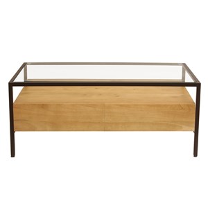 Table basse rectangulaire avec rangements en bois, verre et métal l100 cm sita